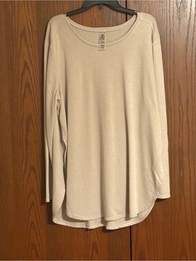 Mono B Scoop Neck Long Sleeve Top in Beige